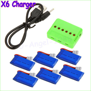 Wholesale X6 Charger with 6Pcs 3.7V 240mAh 350mAh 380mAh 500mAh 600mah 650mah Lipo Battery for Hubsan X4 H107 H107L H107C H107D