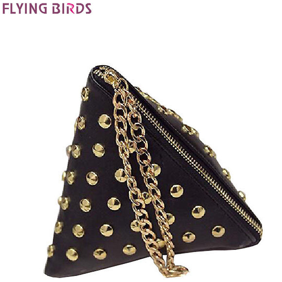 FLYING BIRDS women clutch rivet leather bags Triangular zipper bag ladies purse party bags high quality handbag 2017 LM4361fb