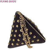 FLYING BIRDS women clutch rivet leather bags Triangular zipper bag ladies purse party bags high quality handbag 2017 LM4361fb