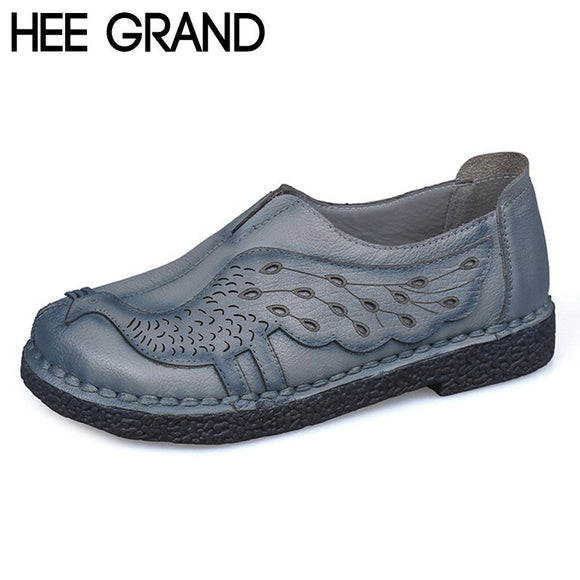 HEE GRAND Woman Loafers Spring Top Soft PU Leather Flats Anti-Slippy Shoes Ethnic Style Women's Shoes Size 40 XWD5225