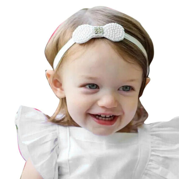 Fashion 2Months-24Months Baby Girl Head Accessories Hair band Baby Party Pearl Bowknot Crown Pearl Headwear