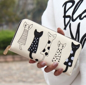 FLYING BIRDS! 2016 women wallets leather wallet long style dollar price Women bag card holder cartoon cat coin purse  LS8723fb