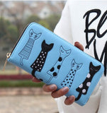 FLYING BIRDS! 2016 women wallets leather wallet long style dollar price Women bag card holder cartoon cat coin purse  LS8723fb