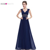 Formal Evening Dresses Long EP08697 Ever Pretty Women Elegant Navy Blue White V neck Sleeveless Empire Evening Dresses 2017 New