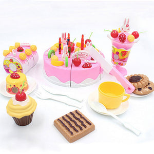 2017 Hot Sale Children Kitchen Toys 75Pcs/Set Plastic Cutting Birthday Cake Pretend Play Food Toy For Kids
