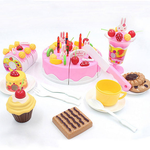 2017 Hot Sale Children Kitchen Toys 75Pcs/Set Plastic Cutting Birthday Cake Pretend Play Food Toy For Kids