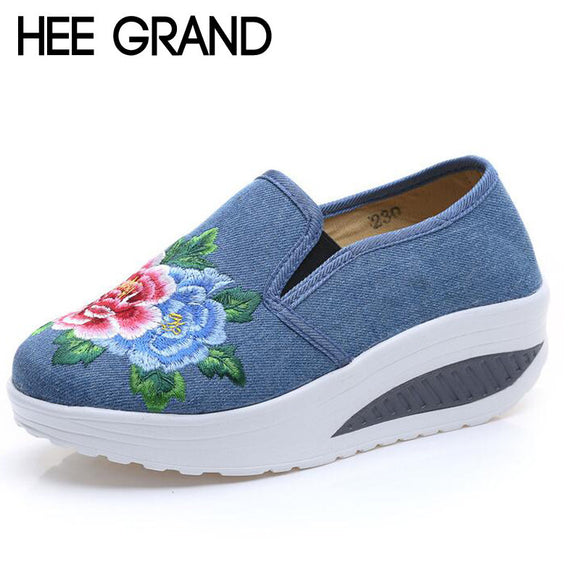HEE GRAND Embroidery Flower Women Swing Shoes 2017 Slip-on Hemp Handmade Canvas Shoes National Style Cloth Flats XWD5132
