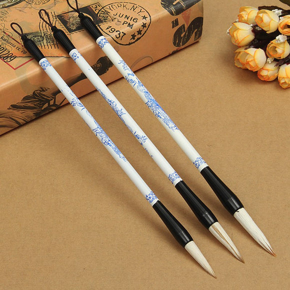 Exquisite 3Pcs/set Blue and White Picture Chinese Japanese Calligraphy Brush Pen Wolf Hair Writing Brushes For Student Gifts