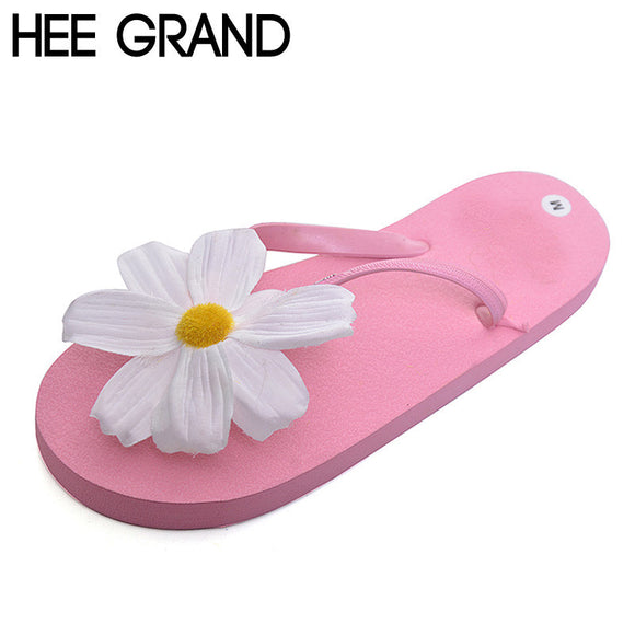 HEE GRAND Woman Beach Flip Flop Slippers Flat with Summer Colorful Flower Slide Women's Shoes Candy Color Girl's Footwear XWT616