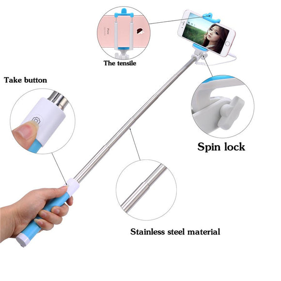 18.5-80cm Mini Portable Selfie Stick For iphone Samsung SmartPhone Universal Monopod Candy Colors Extendable Wired Sticks Tripod