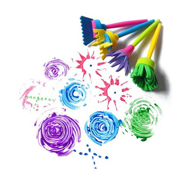 NEW 4Pcs/set Drawing Toys Funny  Toys for Kids DIY Flower Graffiti Sponge Art Supplies Brushes Seal Painting Tool
