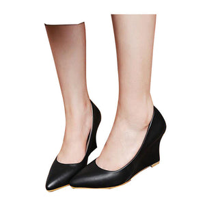 HEE GRAND Women's Sexy Wedges Heel Party Shoes Pointed Toe Solid Pumps Shallow Fashion Shoes With High Heels XWD4290