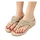 HEE GRAND Princess Rhinestone Woman Flip Flops Summer Style Sweet Girls' Women's Shoes 5cm Heel Casual Beach Slippers XWT310