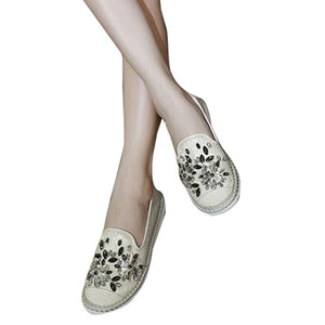 HEE GRAND Woman Loafers Flat with Crystal Beading Fashion Style Sweet Flower Lace Hemp Spring Shoes Woman Big Size 40 XWD5156
