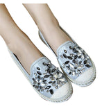 HEE GRAND Woman Loafers Flat with Crystal Beading Fashion Style Sweet Flower Lace Hemp Spring Shoes Woman Big Size 40 XWD5156