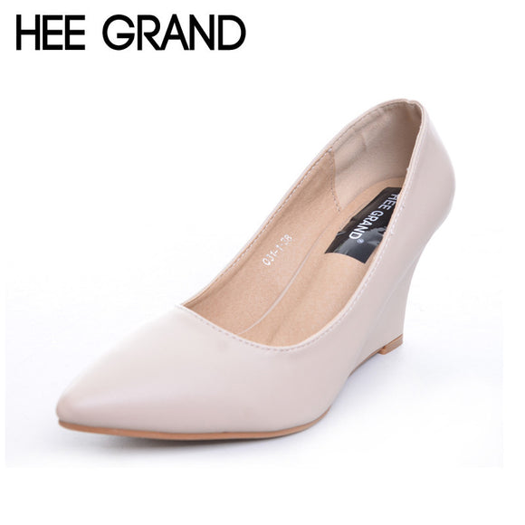 HEE GRAND Women's Sexy Wedges Heel Party Shoes Pointed Toe Solid Pumps Shallow Fashion Shoes With High Heels XWD4290