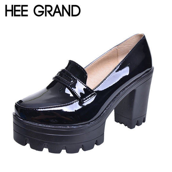 HEE GRAND Fashion Sweet PU Leather Thick Heel Women Shoes, Platform Slip-on Casual Single Shoes For Women Drop Shipping XWD1334