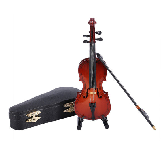 2017 Mini Dollhouse Miniature Wooden Violin Musical Instrument Toy with Case Stand for Home Beautiful Decoration Accessories