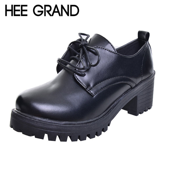 HRR GRAND England Style Lace-up Women Oxfords Simple Thick Heel Shoes Platform Shoes Woman Spring And Autumn Shoes XWX4210