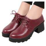 HRR GRAND England Style Lace-up Women Oxfords Simple Thick Heel Shoes Platform Shoes Woman Spring And Autumn Shoes XWX4210