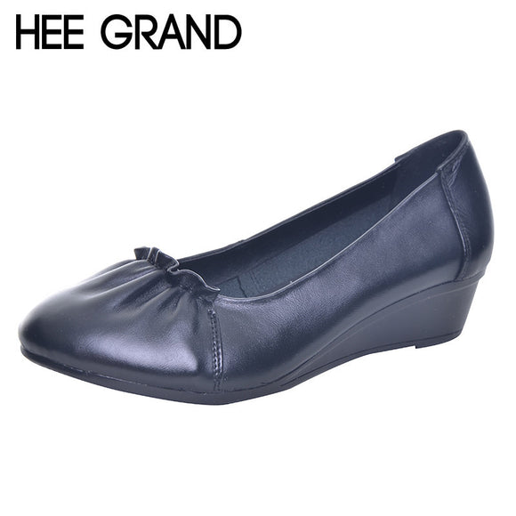 HEE GRAND Women Pumps Solid Simple Top PU Leather Wedge 5cm Heel Spring Autumn Women's Shoes for Mother Plus Size 40 XWD5221