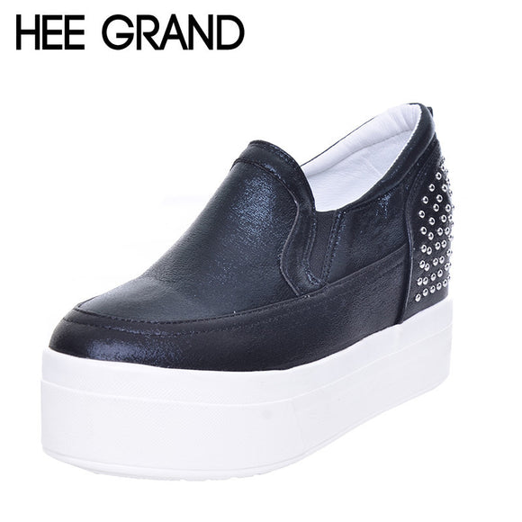 HEE GRAND Spring Women's Shoes Revits Thick Bottom Casual Shoes Woman Slip-on Solid Platform Creppers XWD5166