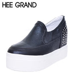 HEE GRAND Spring Women's Shoes Revits Thick Bottom Casual Shoes Woman Slip-on Solid Platform Creppers XWD5166